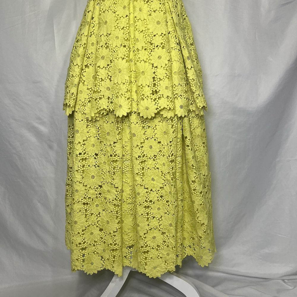 Anthropologie Maeve Tiered Lace Eyelet Dress Chartreuse Yellow Sz 8 Midi Flowy - Picture 7 of 16